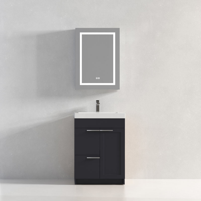 Meuble-lavabo 24 po avec lavabo en acrylique encastré - Armoire murale moderne avec portes à fermeture en douceur, tiroir et finition résistante à l'humidité