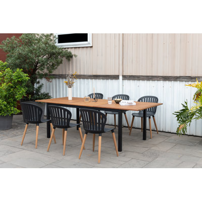 Anautica Outdoor Patio 7pc Teak Finish Outdoor Furniture Dining Set