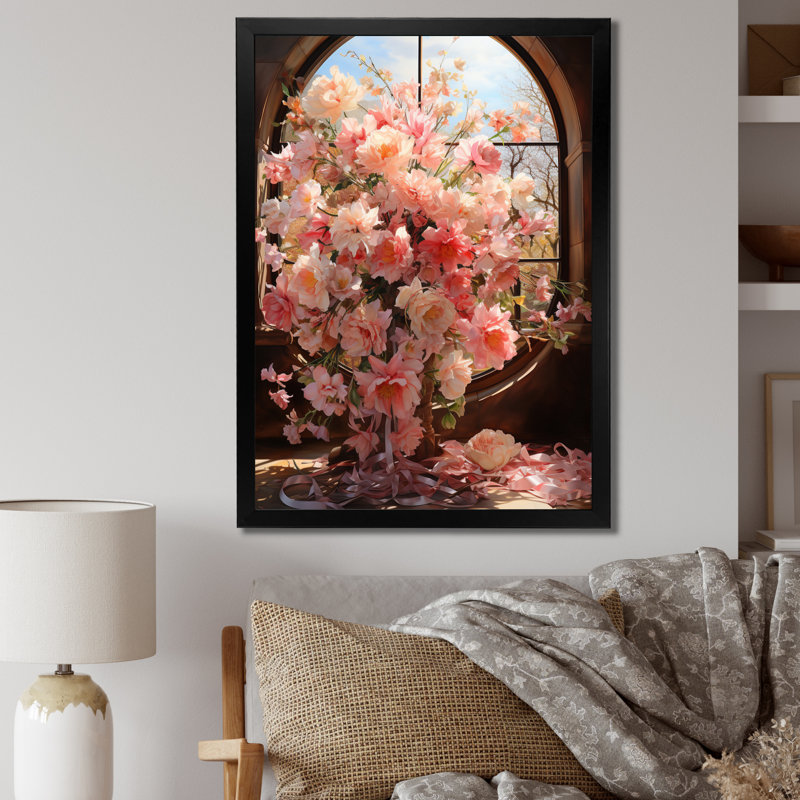 "Pink Wreath", impression romantique sur toile encadrée, Noir, H 32 po x l 16 po x P 1 po