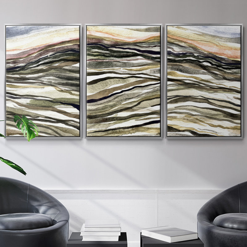 Waterscapes I, ensemble de 3 toiles encadrées, Argent, H 40 po x l 78 po