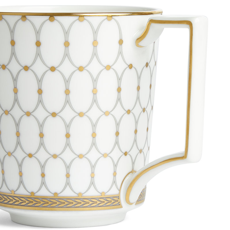 White Ceramic Mug with Gold Geometric Pattern