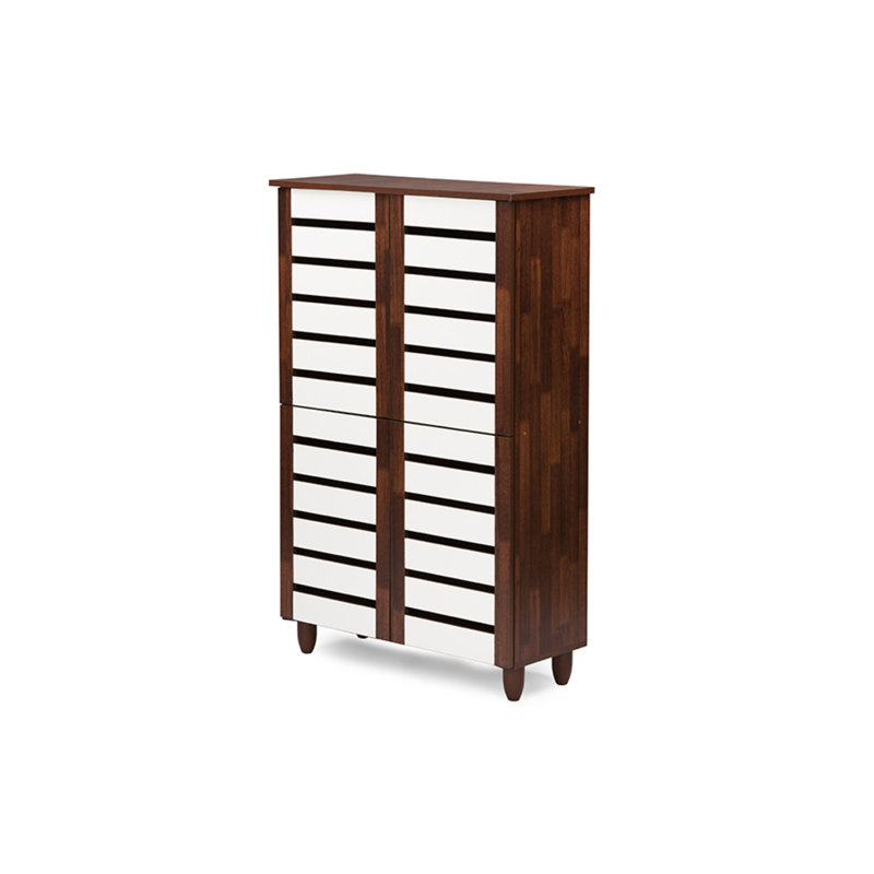 18 Pair Shoe Storage Cabinet, Brown/White
