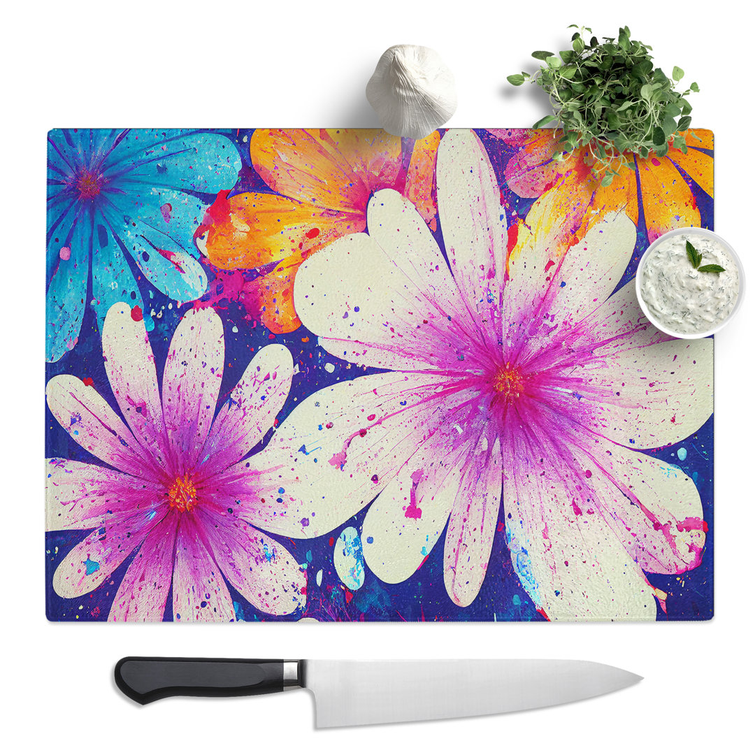 Animated Flower Splash Abstract  Glass Chopping Board