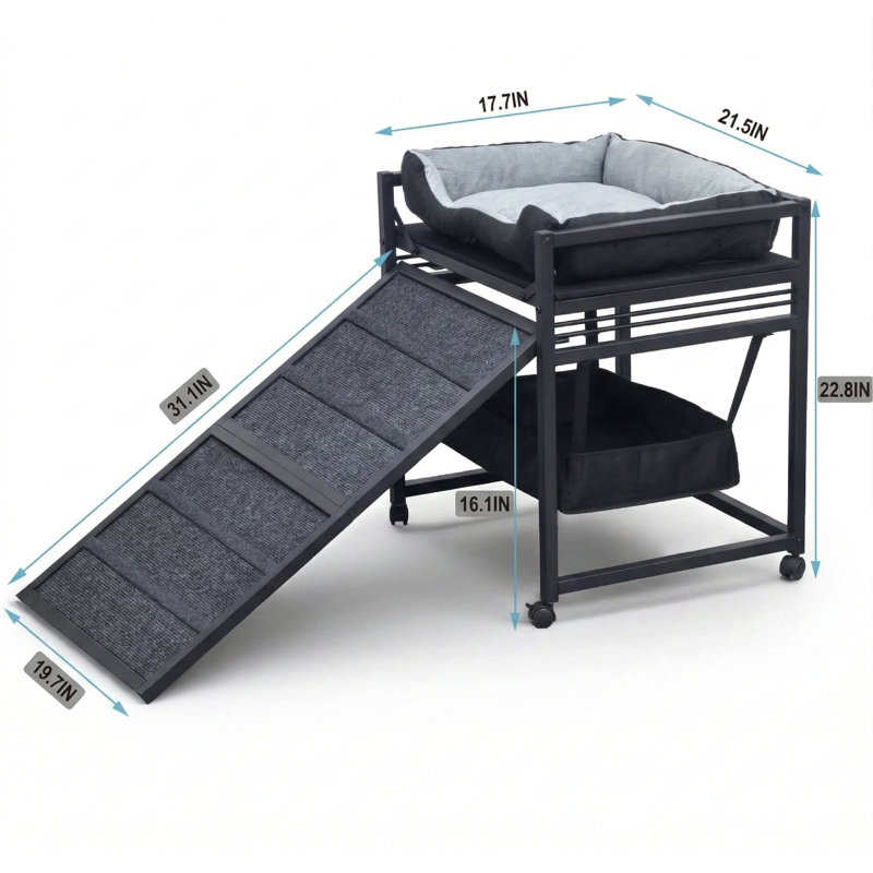 Rampe d'escalier mobile pour animaux de compagnie avec siÃ¨ge intÃ©grÃ© et meuble de rangement, modÃ¨le pliable pour chiens de grande, moyenne et petite taille, pouvant Ã©galement servir d'Ã©chelle pour chats afin d'accÃ©der Ã  des lits en hauteur