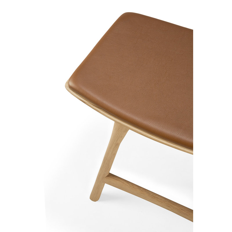 Osso Upholstered Stool with Solid Wood Frame, Varnished Oak/Brown