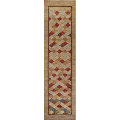 Tapis géométrique Gabbeh Kashkoli fait à la main 3 x 11