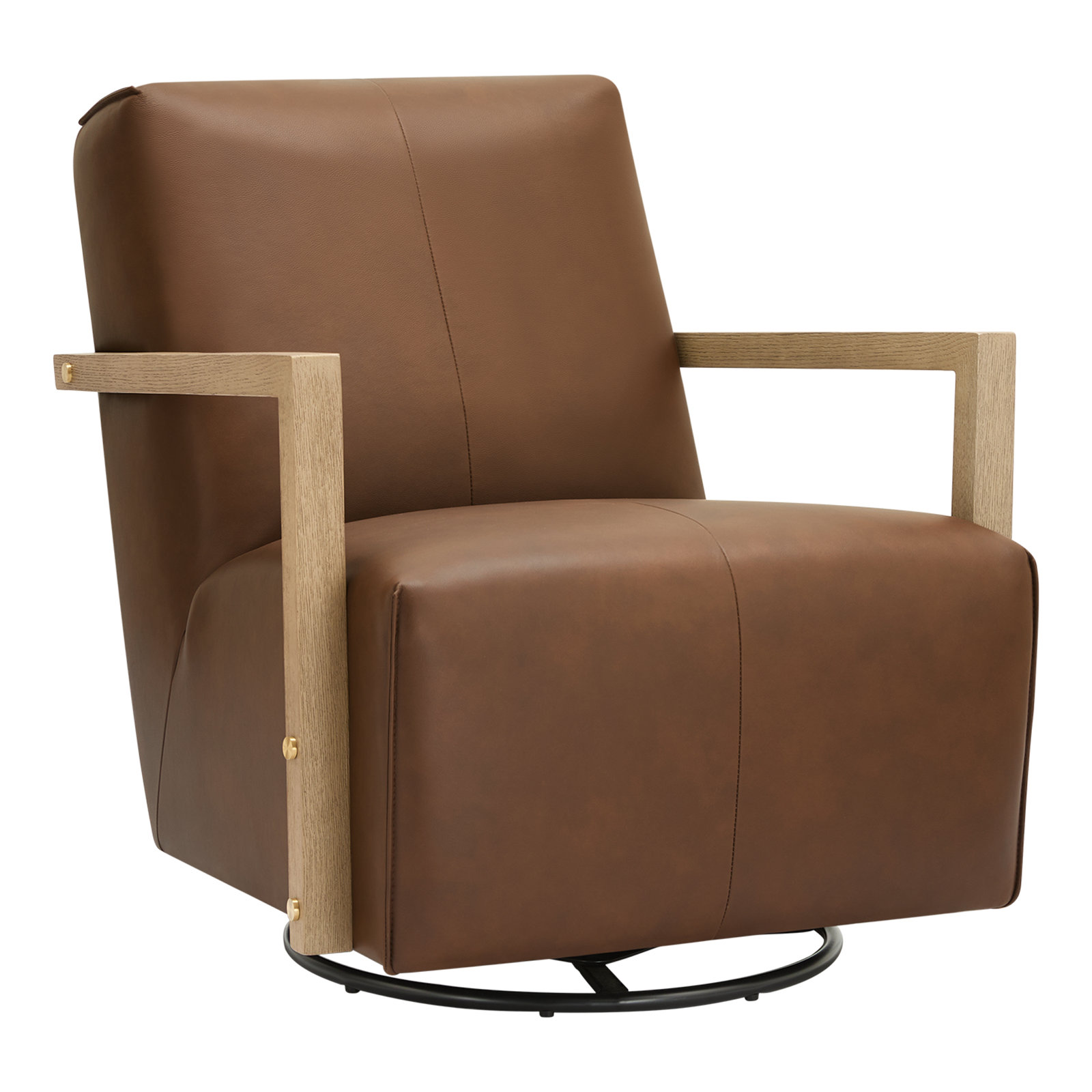 Camino Genuine Leather Swivel Accent Chair, Hearth Brown Genuine Leather