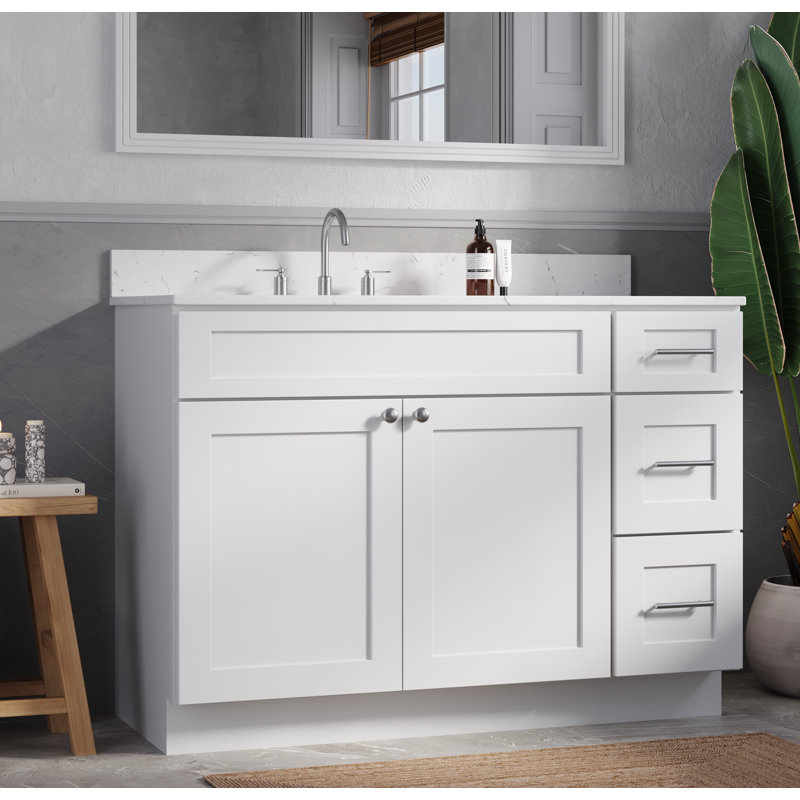 White Shaker Freestanding Bathroom Vanity with Quartz Top