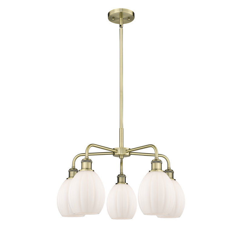 Lustre sphérique à 5 lumières Lelystad, Blanc mat, Laiton antique
