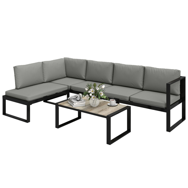 Outsunny 4 Piece Garden Furniture Set Metal Frame for Balcony, Dark Grey