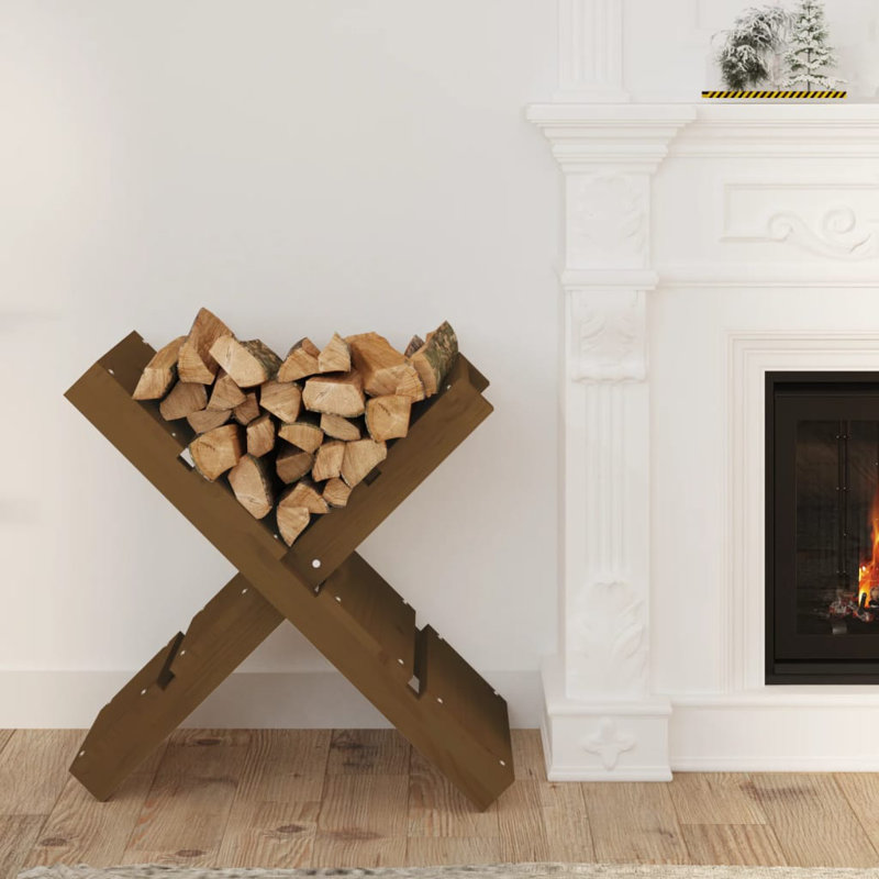 47cm W Solid Wood Log Rack, Honey Brown