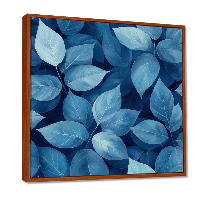 Minimalisme azur feuilles harmonie II - feuilles, art mural, H 16 po x l 16 po, Impression encadrée flottante, Brun