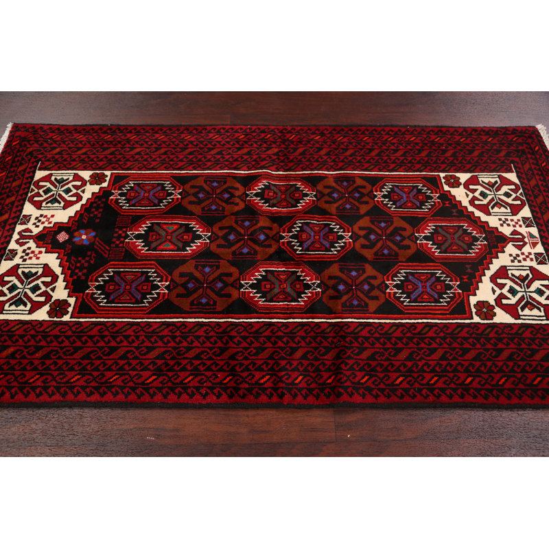 Tapis décoratif en laine de conception unique 3 pi 3 po x 6 pi 1 po noué à la main New Age Balouch
