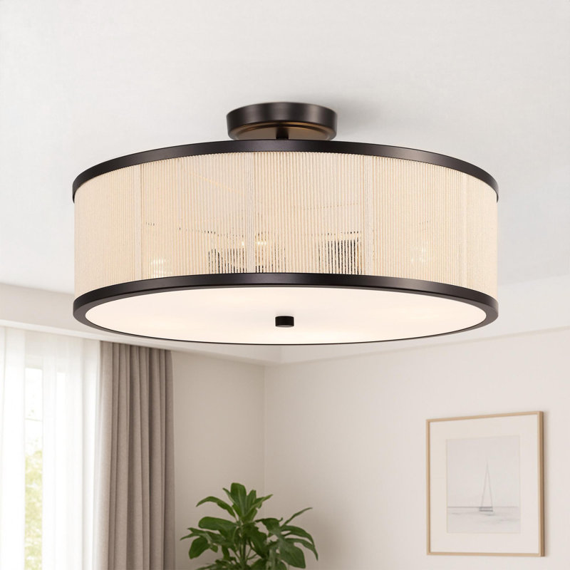 18" Rope Semi-Flush Mount Ceiling Light, 4, 9" H x 18" W x 18" D, Bronze