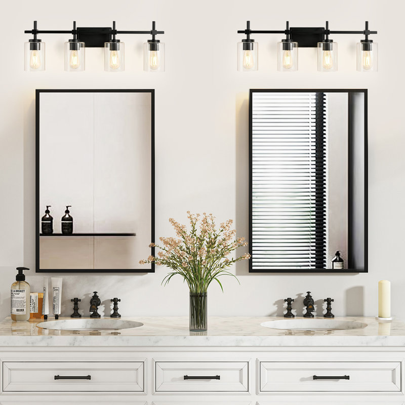 Applique murale moderne en verre transparent Aviara, Noir satiné, 4, Clear Glass