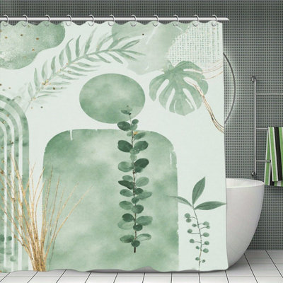 Sage Green Eucalyptus Botanical Shower Curtains For Bathroom，71 × 71 Inch