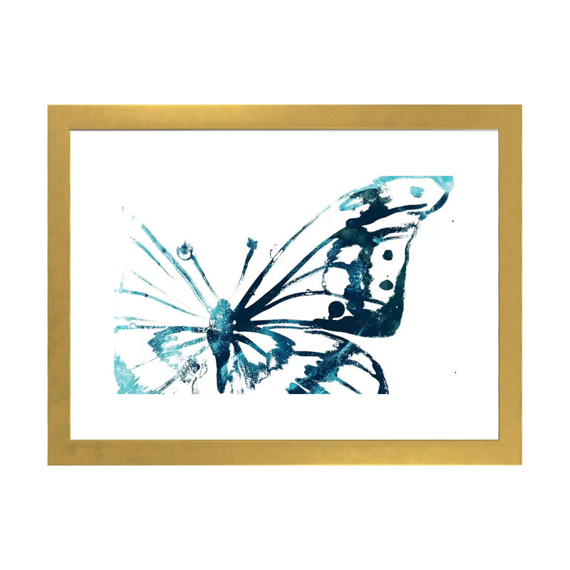 Impression papillon V - imprimé, Blanc, H 24 po x l 32 po x P 1 po, Papier encadré doré