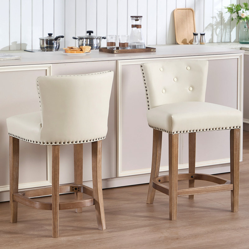 Ensemble de 2 tabourets de bar, cuir et bois