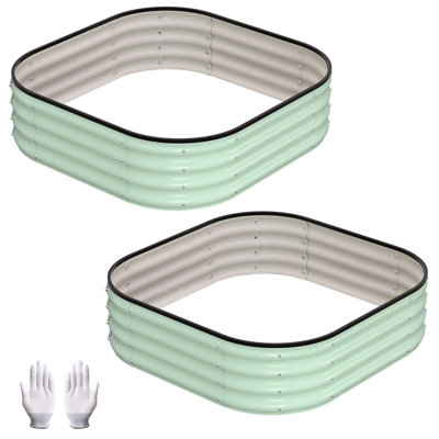 Lit de jardin carré surélevé rond, boîte à fleurs en métal robuste 2 pièces 3 x 3 x 1 pi avec coin rond, lit de compost à fond ouvert pour fleurs, légumes, fruits, herbes