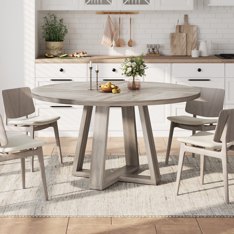 47 Inch Round Dining Table for 4-6 People, Round Kitchen Table with Sturdy Cross-Shaped Base & Adjustable Foot Pads, Circle Dining Table for Kitchen, Dining Room(Table Only), Grey