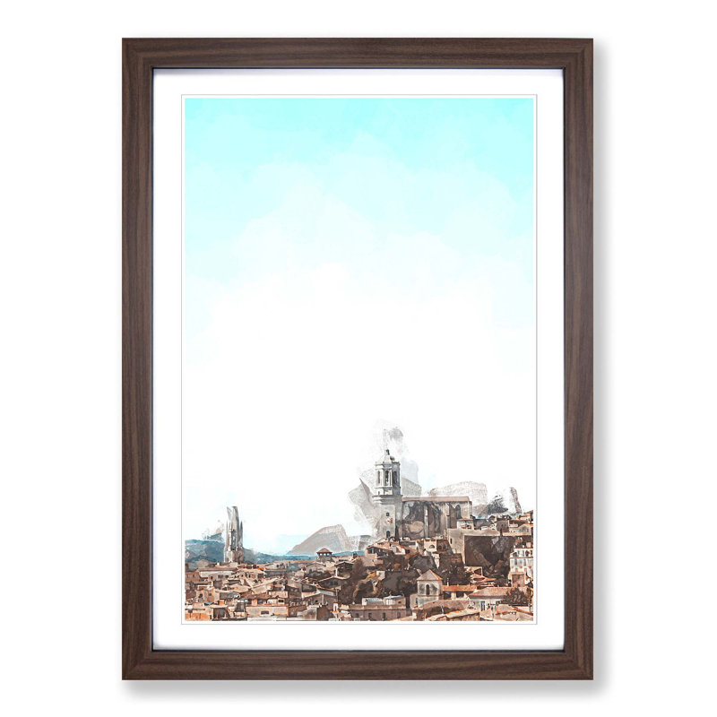 Girona in Spain - Picture Frame Graphic Art Print, 87cm H x 62cm W x 2cm D, Walnut Framed