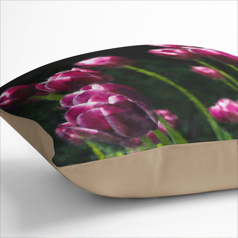 Pink Tulip Flowers Painting Square Throw Cushion, Stone, 40cm H x 40cm W x 15cm D