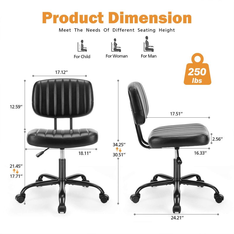 Chaise de bureau pivotante à hauteur ajustable pour ordinateur, Noir