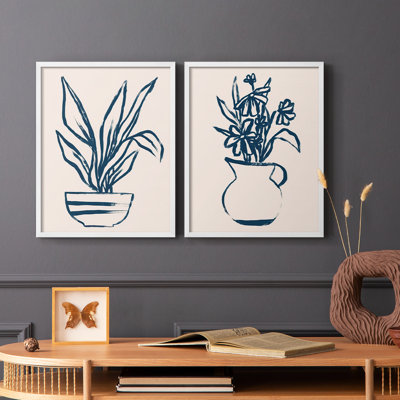 Marine Plant Sketches III - reproduction encadrée de qualité supérieure - prête à être accrochée - aucun clou requis - aucun clou requis