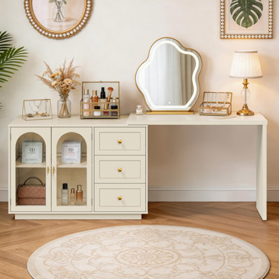 Meuble-lavabo extensible Yokota avec 3 tiroirs et 2 portes en acrylique