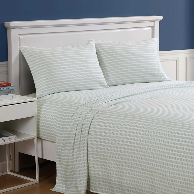 Ensemble de draps rafraîchissant Nautica Beasley, Ensemble de draps pour grand lit avec 2 taies d'or, Rayures vertes Beasley