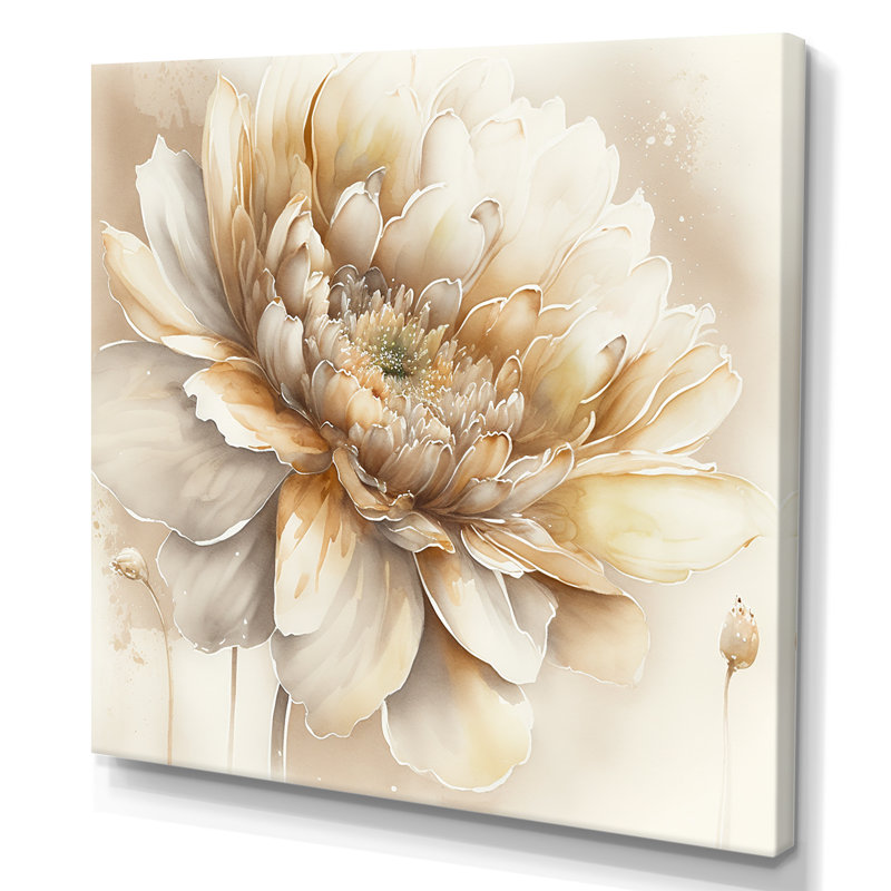 " Single Beige Flower V ", 30" H x 30" W, Wrapped Canvas