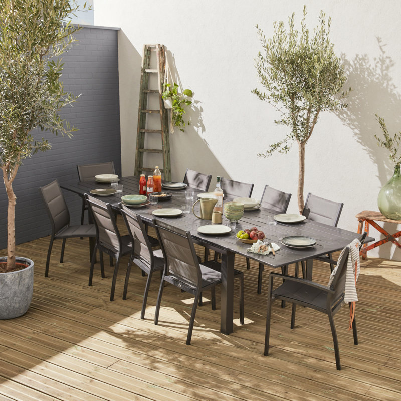 Aleki 10 - Person Patio Dining Set with Extendable Rectangular Table, Grey