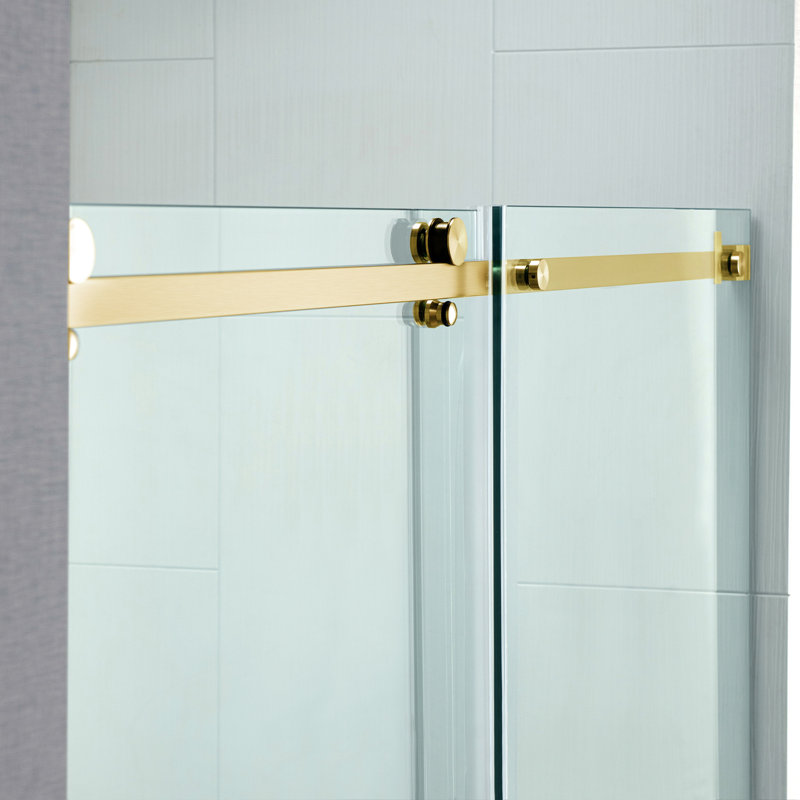 Frameless Single Sliding Shower Doors, 44-48" W X 76" H With 5/16" Clear Tempered Glass And Explosion-Proof Film