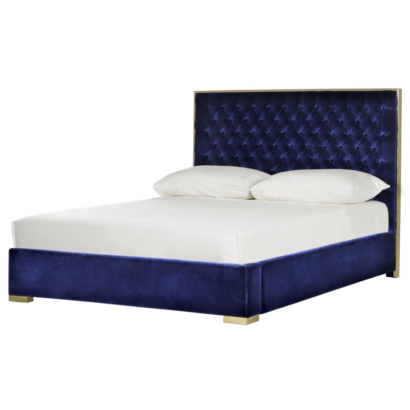 Filton Upholstered Metal Bed, Queen, Navy