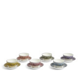Florentine Tea Bowl & Saucer, Set of 6, Mixed Colours