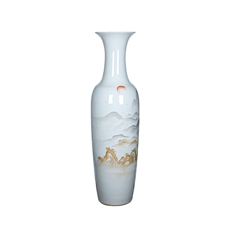 78,74 "Jingdezhen en céramique peinte à la main à main levée paysage et vase décoratif, H 70,87 po x l 19,69 po x P 19,69 po