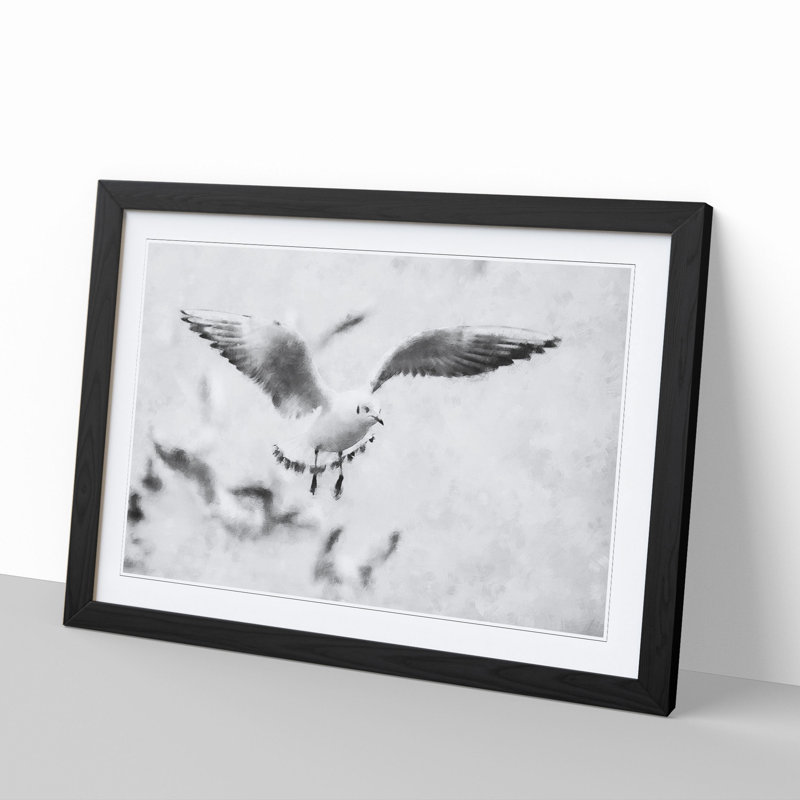 Seagull Birds - Picture Frame Graphic Art, 27cm H x 36cm W x 2cm D, Black Framed