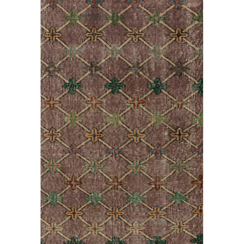 Vintage Turkish Rug, Brown And Purple With Diamond Geometric Pattern – Rug & Kilim