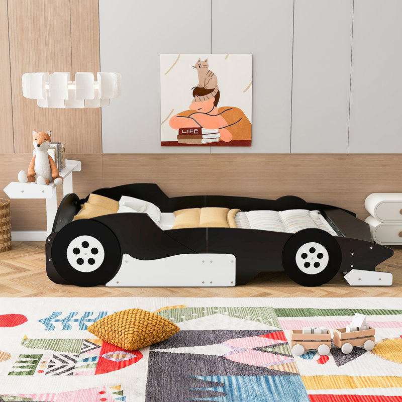 Lit plateforme avec rangement Ahtyana, Double, Noir et blanc