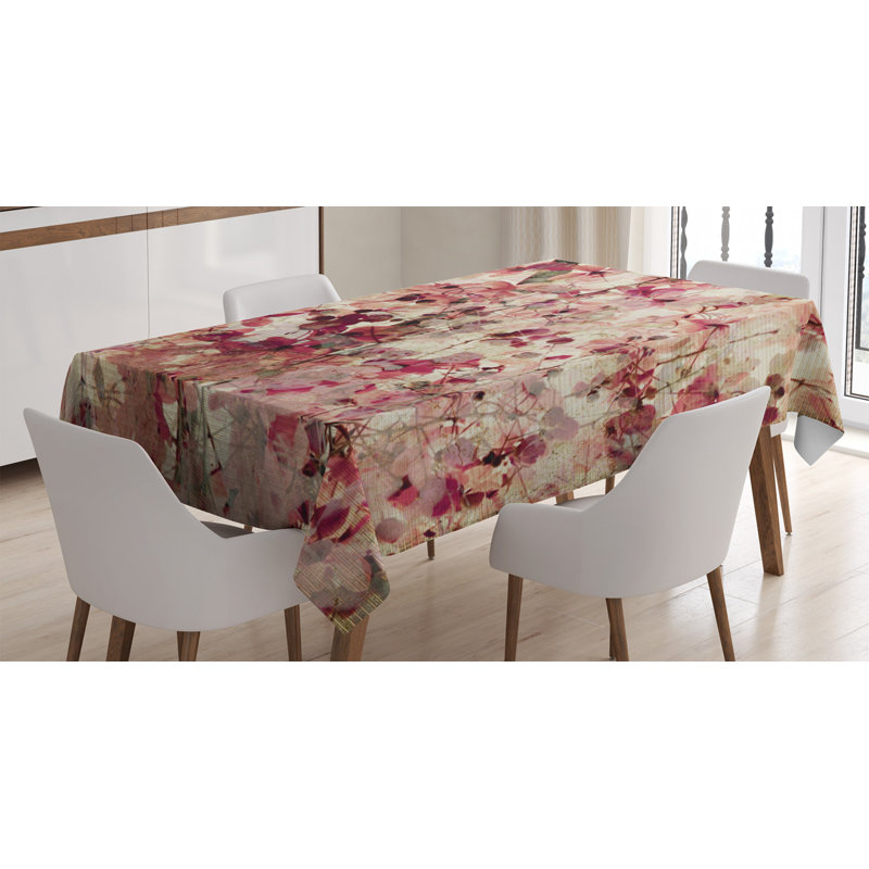 Grungy Effect Cherry Blossoms On Ribbed Bamboo Retro Background Floral Art Work Tablecloth, 70" x 52"