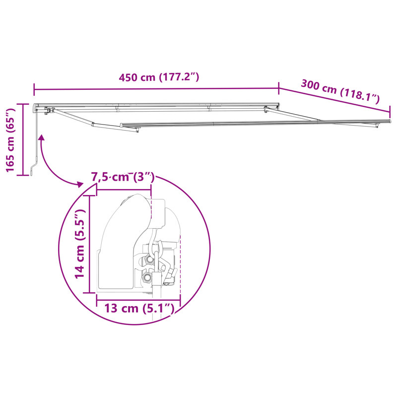 Brayden Studio Retractable Patio Awning, 450 cm W x 300 cm D, Grey/Beige