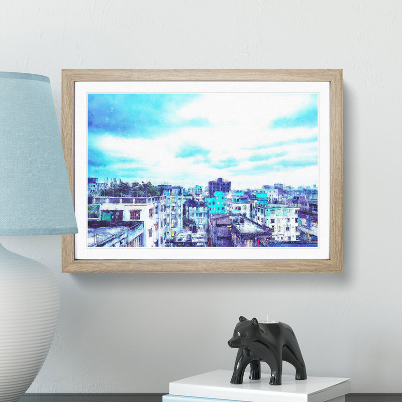 Skyline of Dhaka in Bangladesh - Picture Frame Painting Print, 24cm H x 33cm W x 2cm D, Oak Framed