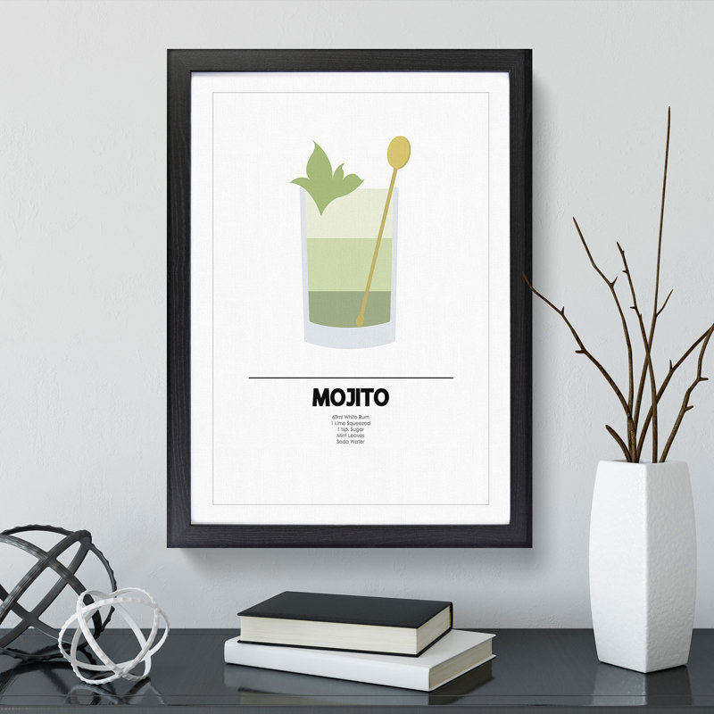 Mojito Cocktail - Picture Frame Graphic Art, 90cm H x 65cm W x 2cm D, Black Framed