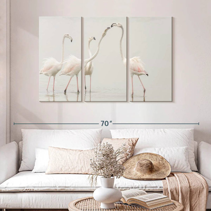 Pristine White Flamingos, 32" H x 50" W