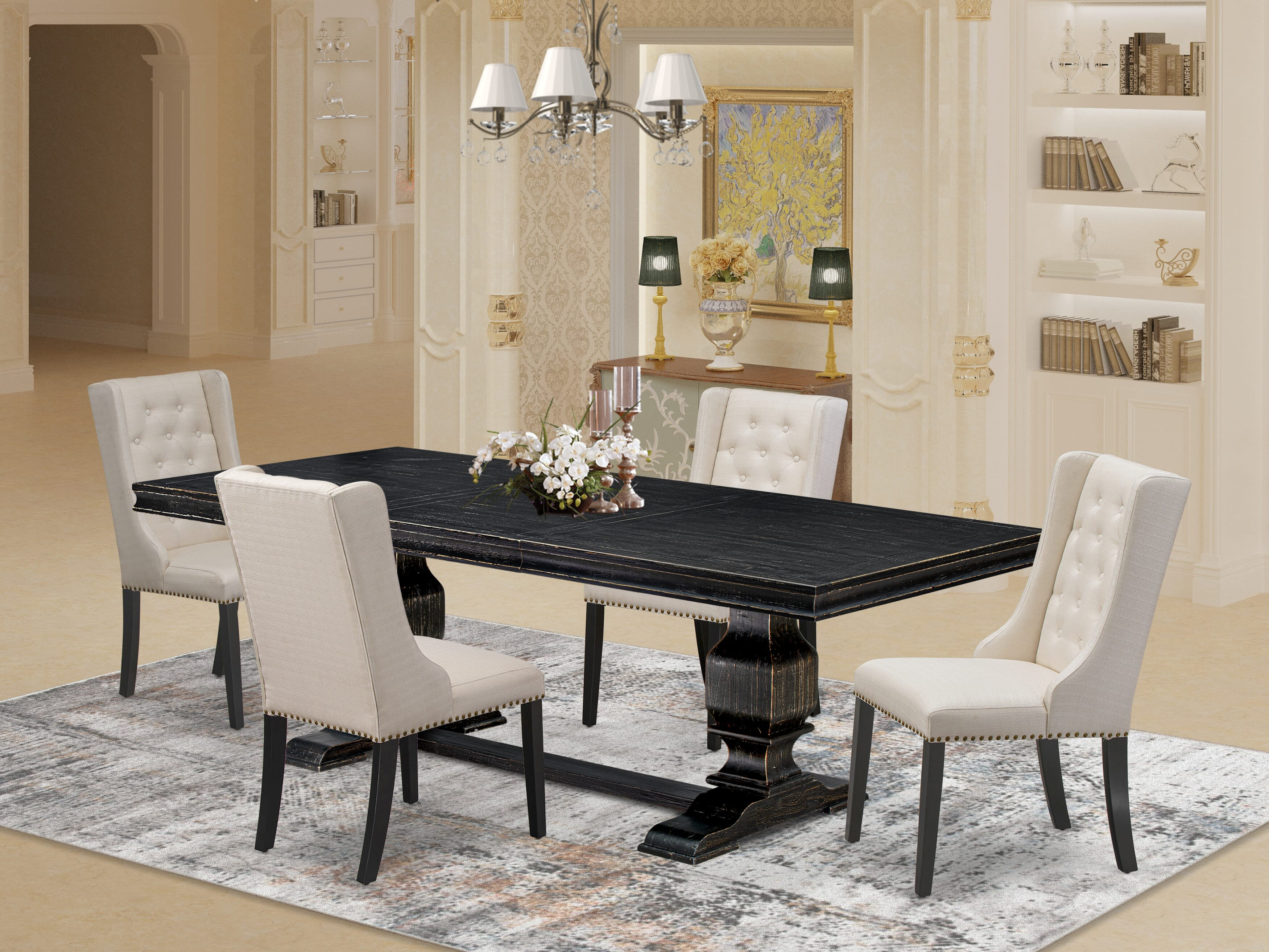 Red Barrel Studio® 5-piece kitchen table set consists of a dinner table ...