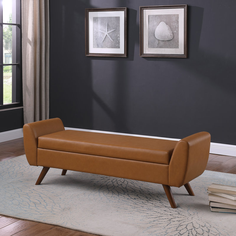 Amsi Upholstered Storage Bench, Carmel Faux Leather