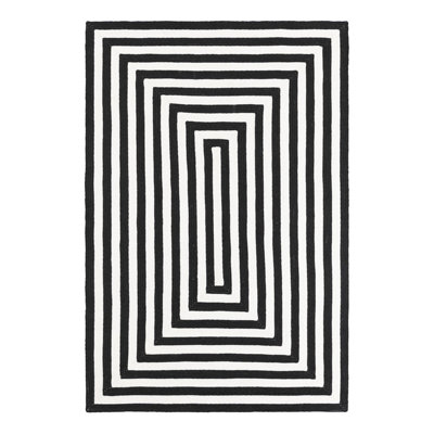 Kozan Geometric Handmade Flatweave Recycled P.E.T. Indoor / Outdoor Area Rug in Black/White