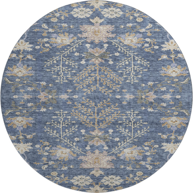 Premium Machine Washable Gurubaksh AMF1156 Floral Rug, Round 8'