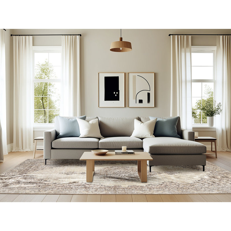 Tapis oriental en laine crème / gris, Rectangle 6 pi x 9 pi