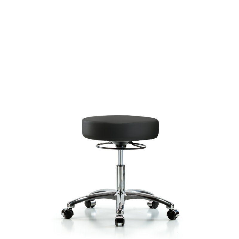 Katelin Adjustable Height Ergonomic Lab Stool, Black Vinyl, Chrome Casters